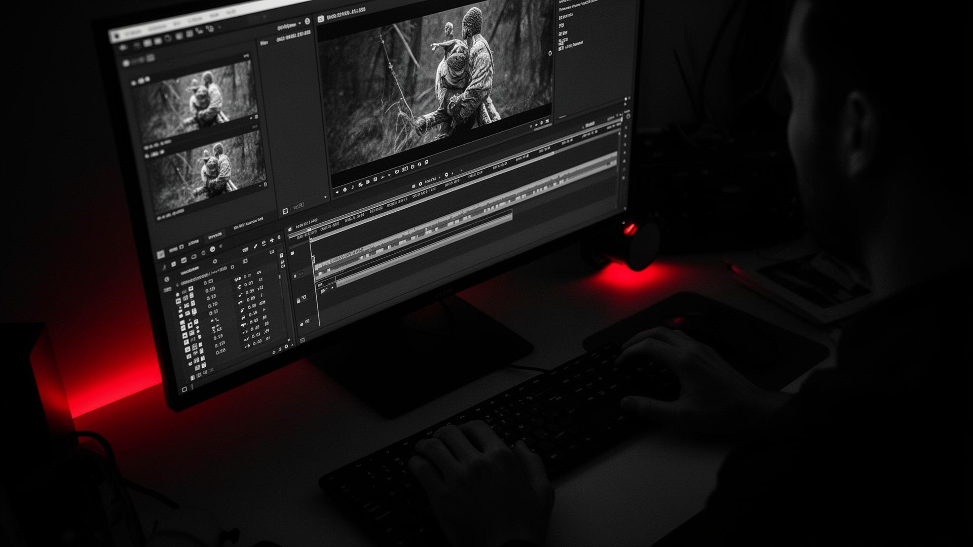 Editor working on a cinematic timeline